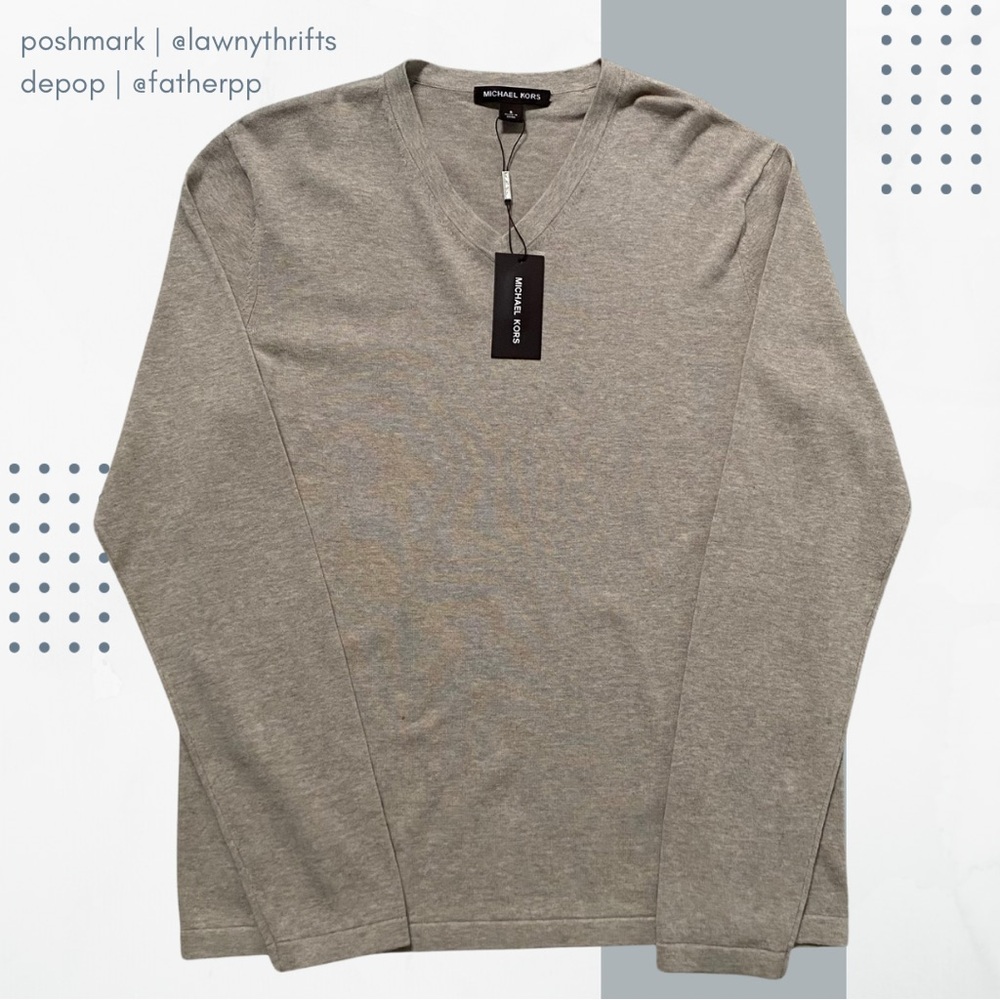 Michael Kors Men's Cotton V-neck Sweater Oatmeal Melange Small NWT $128